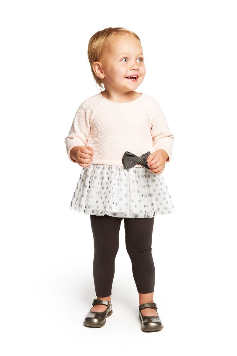 Polka Dot Tulle Hem Top & Leggings Set, Alternate, color, PINK/ GREY