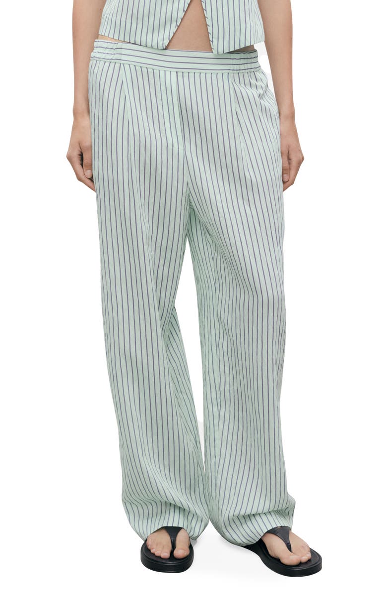 MANGO Stripe Low Rise Straight Leg Jeans, Main, color, Pastel Green