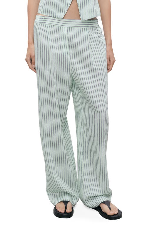 Mango Stripe Low Rise Straight Leg Jeans In Green