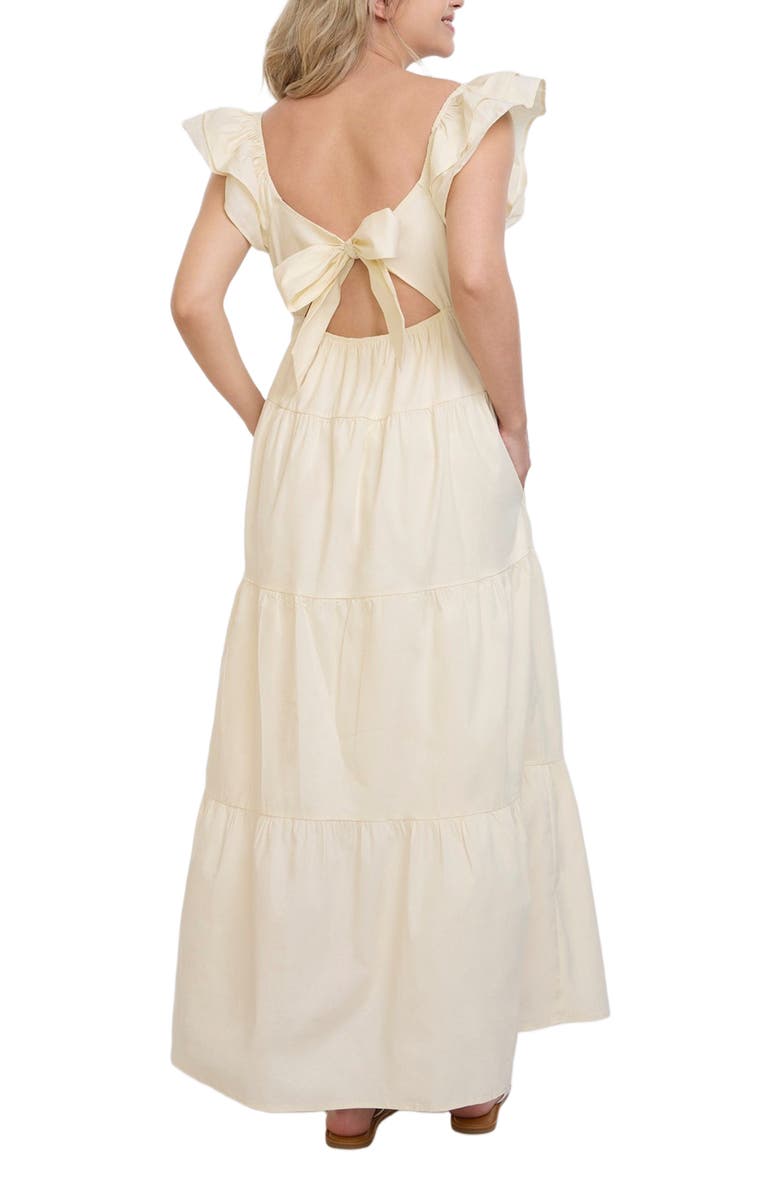 MOTHERHOOD MATERNITY Ruffle Sleeve Tie-Back Maternity Maxi Dress, Alternate, color, Winter White