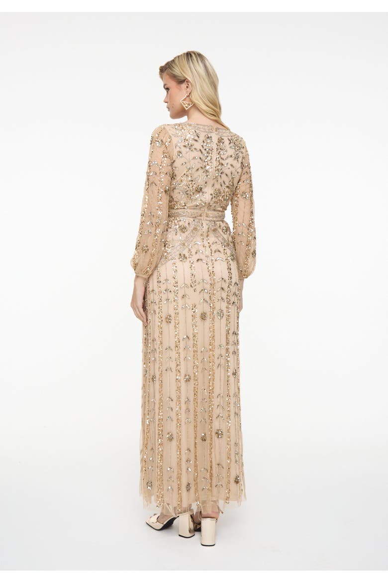 Embellished Sequin Beaded Maxi Dress With Designer Sleeves, Alternate, color, TAUPE BLUSH