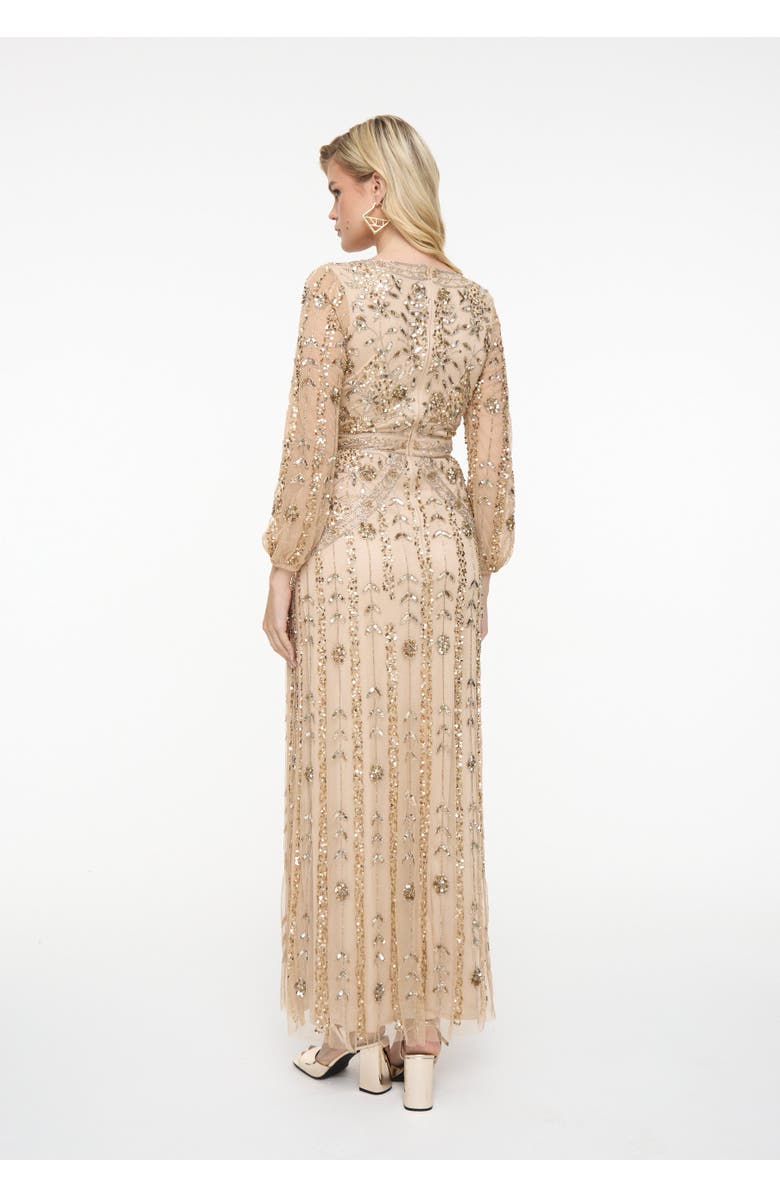 BEAUUT Embellished Sequin Beaded Maxi Dress With Designer Sleeves, Alternate, color, Taupe Blush
