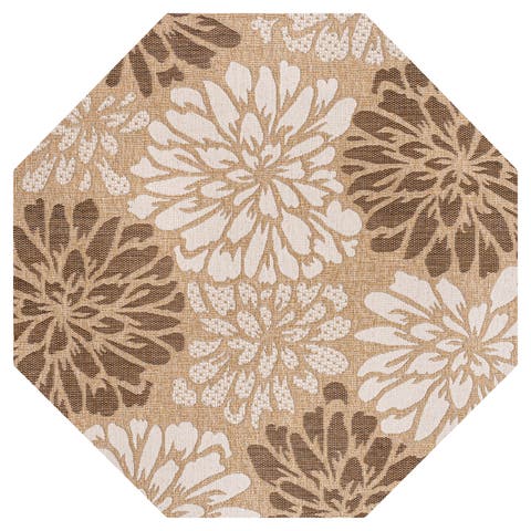 Zinnia Modern Floral Textured Weave Octagon Indoor/Outdoor Area Rug