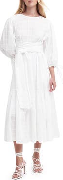 Barbour Kelburn Puff Sleeve Stretch Cotton Midi Dress