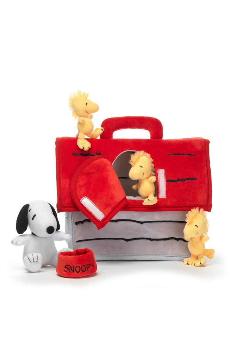 Lambs & Ivy Classic Snoopy Interactive Plush Doghouse with 5 Stuffed Animal Toys, Main, color, Red Multi