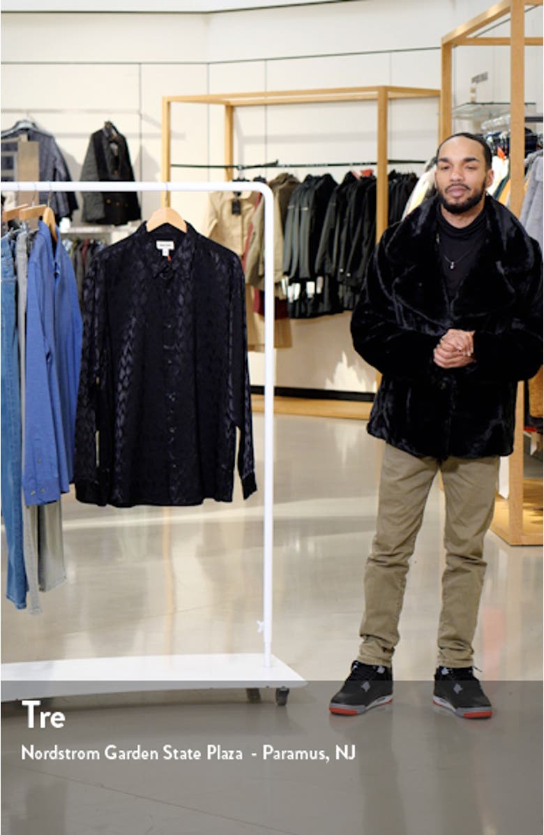 Jacquard Stretch Satin Button-Up Shirt, sales video thumbnail