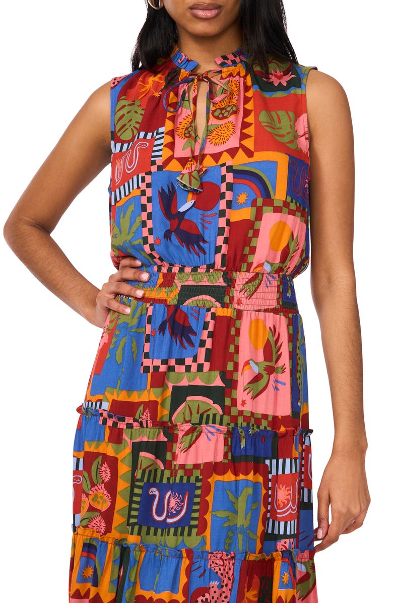 Halogen<sup>®</sup> Tie Keyhole Sleeveless Tiered Maxi Dress, Alternate, color, Cinnabar