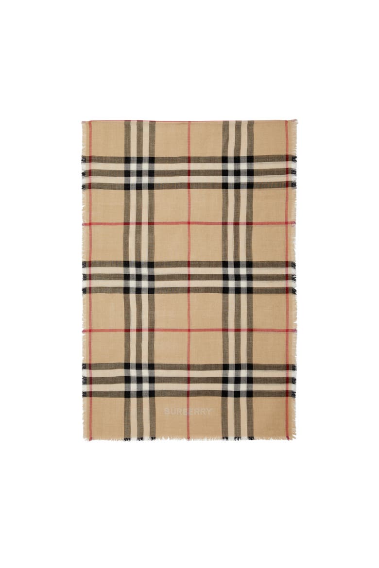 Check Wool Silk Scarf, Alternate, color, Sand/lichen