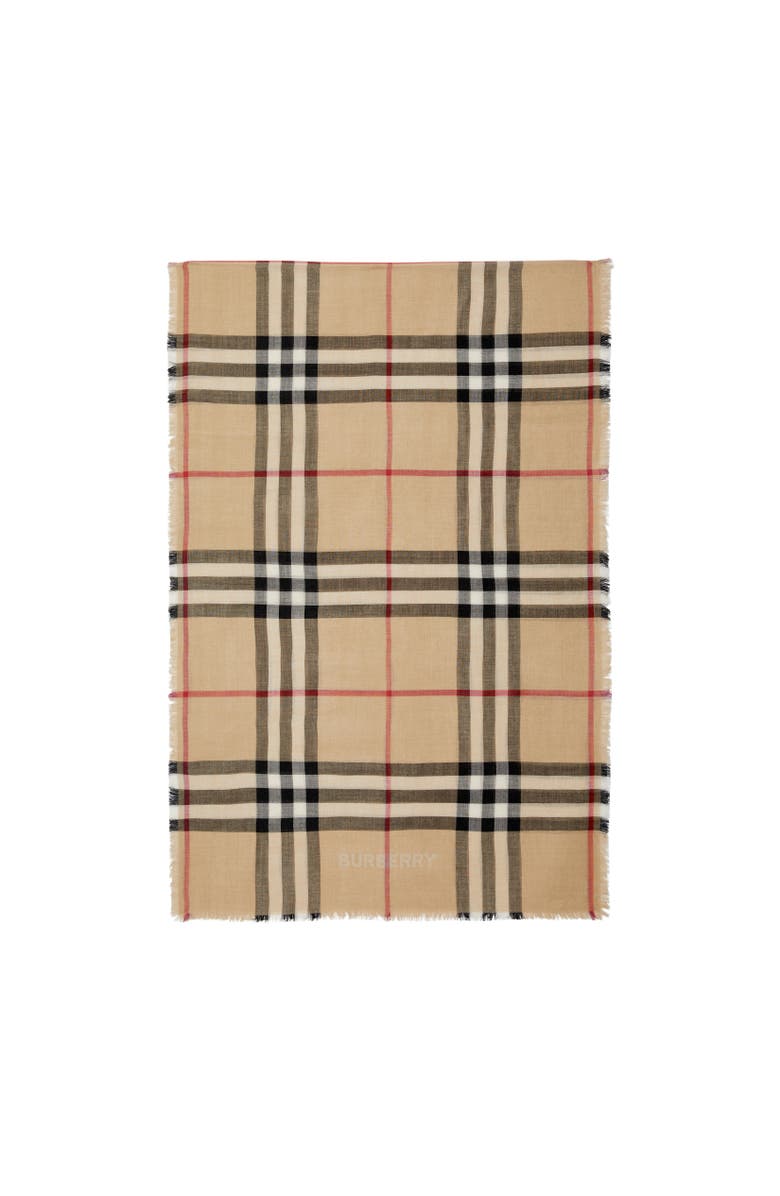 Burberry Check Wool Silk Scarf, Alternate, color, Sand/Lichen