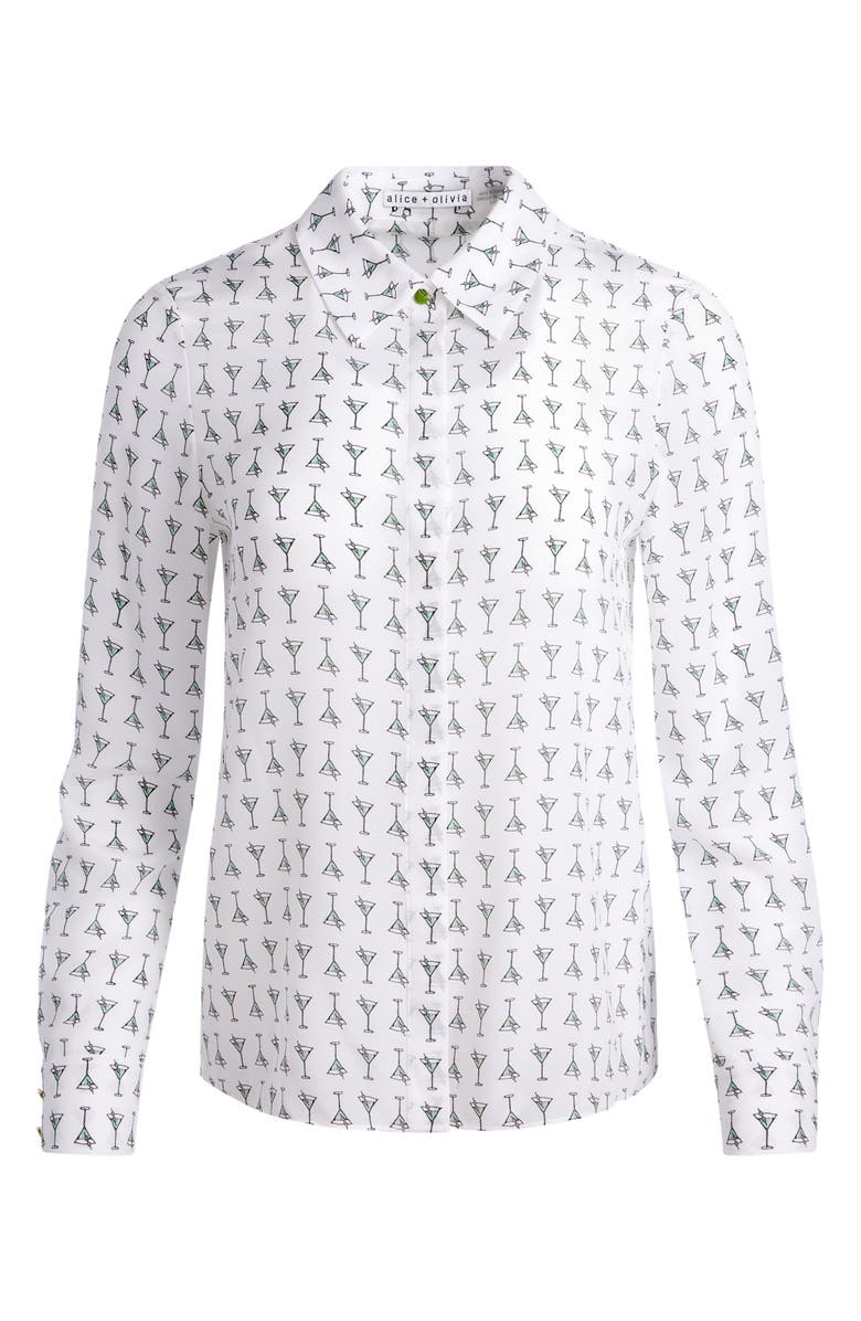 Alice + Olivia Willa Martini Print Silk Button-Up Shirt, Alternate, color,