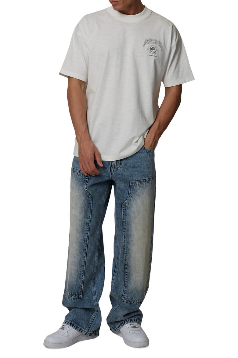 Straight Leg Double Knee Wash Jeans, Alternate, color, Blue