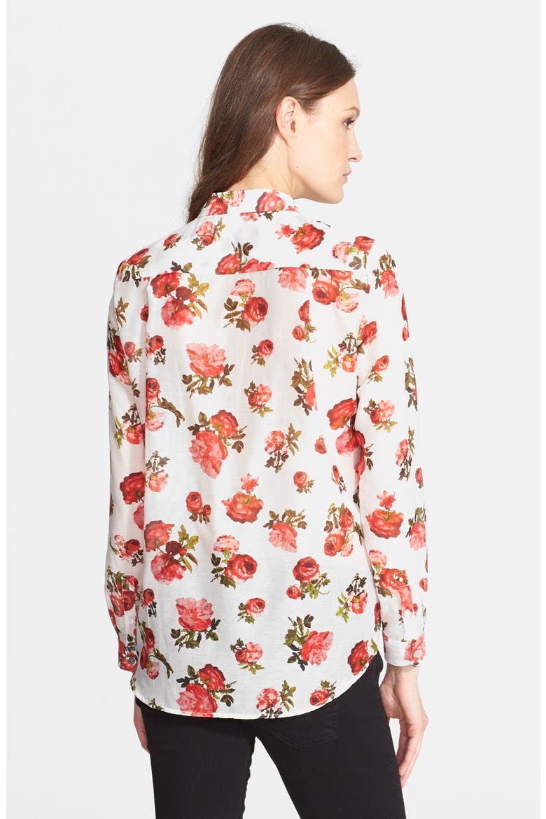 Rose Print Cotton Silk Shirt, Alternate, color, WHITE