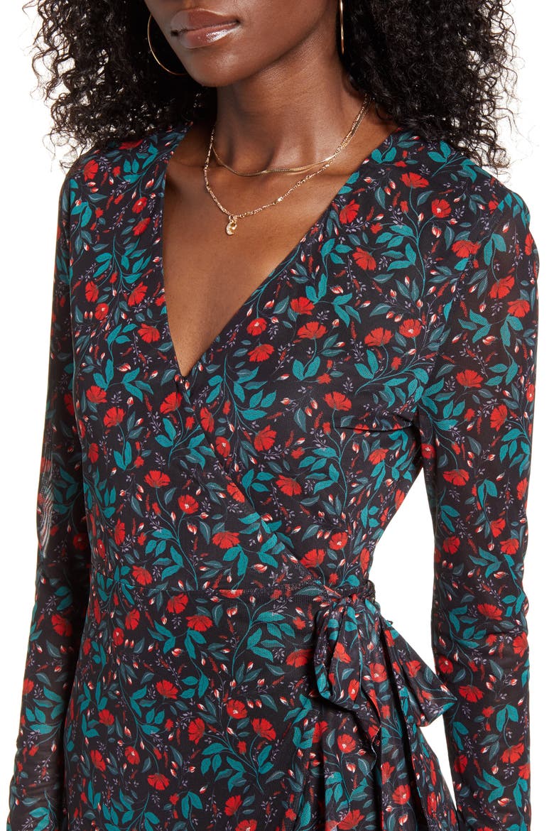 Holy Long Sleeve Mesh Wrap Minidress, Alternate, color, MULTI