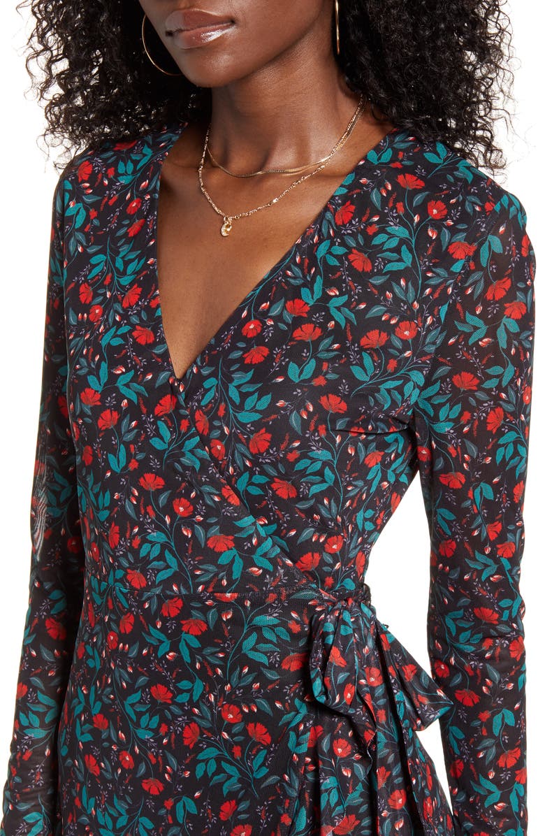 MINKPINK Holy Long Sleeve Mesh Wrap Minidress, Alternate, color, 