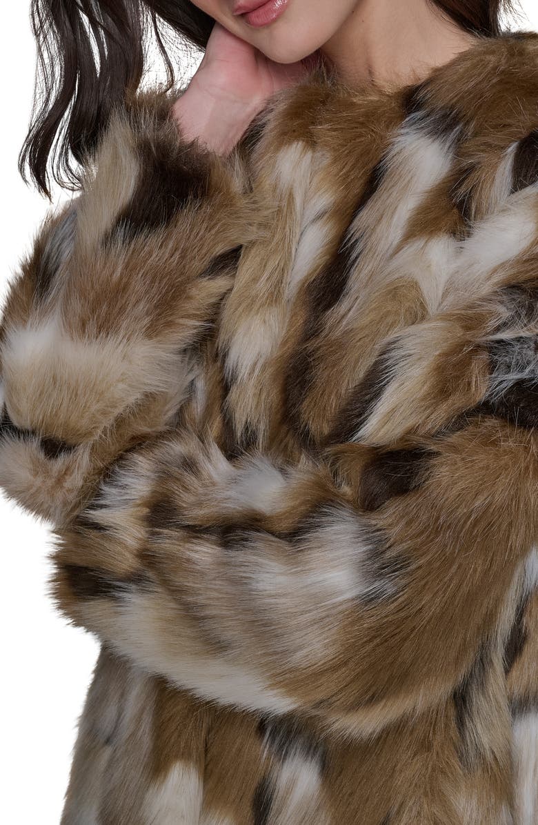 KARL LAGERFELD PARIS Collarless Faux Fur Jacket, Alternate, color, Beige Multi