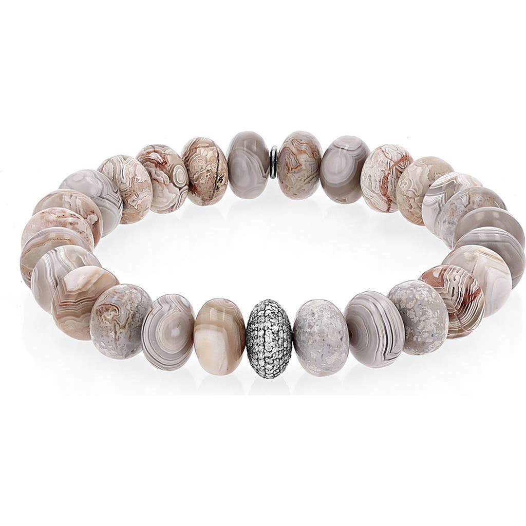 Sheryl Lowe Cream Agate 10mm Bead Bracelet With Diamond Donut In Multi