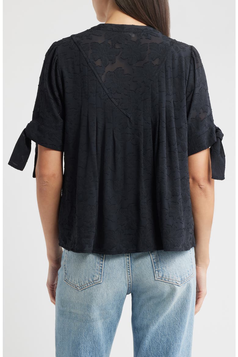 Tie Sleeve Jacquard Button-Up Shirt, Alternate, color, BLACK