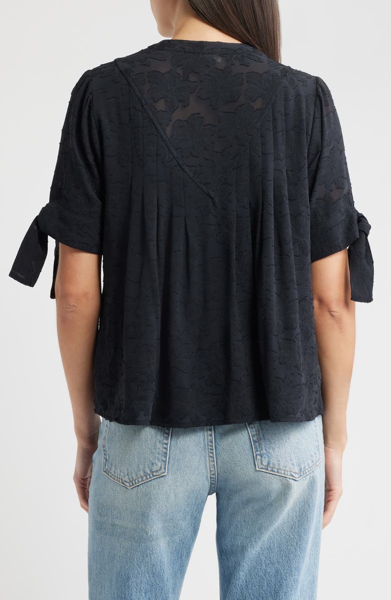 Treasure & Bond Tie Sleeve Jacquard Button-Up Shirt, Alternate, color, Black