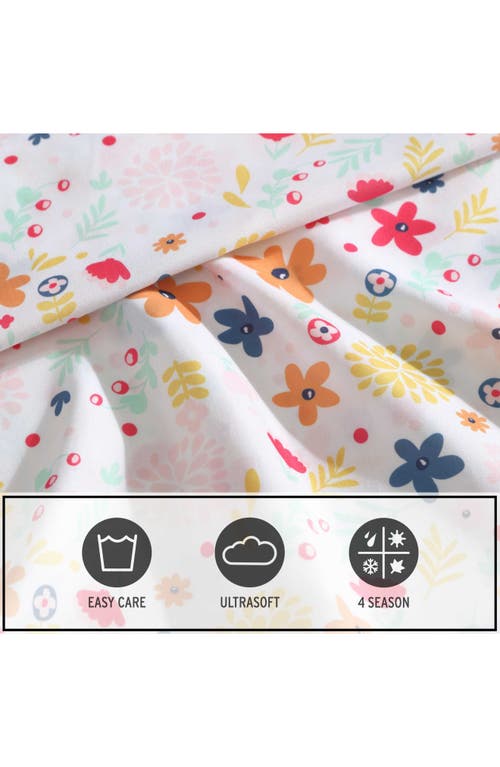 Eddie Bauer Colorful Floral Microfiber Sheet Set In White/pink/yellow
