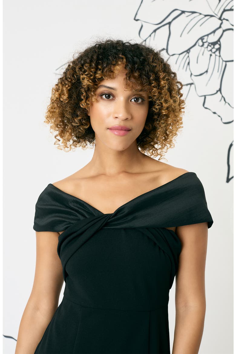 Twist Front Off the Shoulder Gown, Alternate, color, BLACK