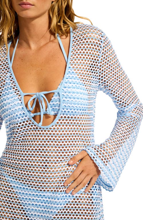 Seafolly Mesh Effect Long Sleeve Cover-up Dress In Blue