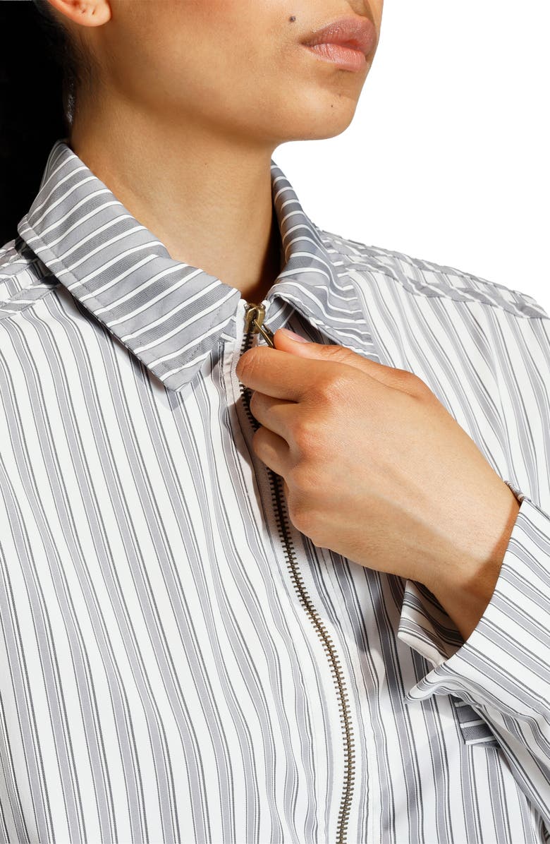 adidas Originals Stripe Crop Zip-Up Shirt, Alternate, color, Grey Three/ Utility Black