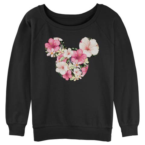 Junior's Mickey & Friends Pink Floral Logo  Sweatshirt