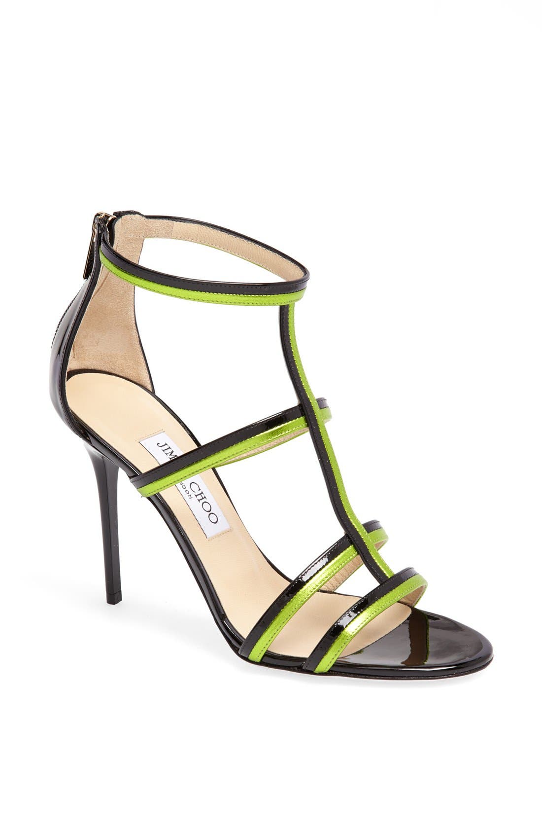 'Thistle' T-Strap Sandal, Main, color, BLACK/ LIME