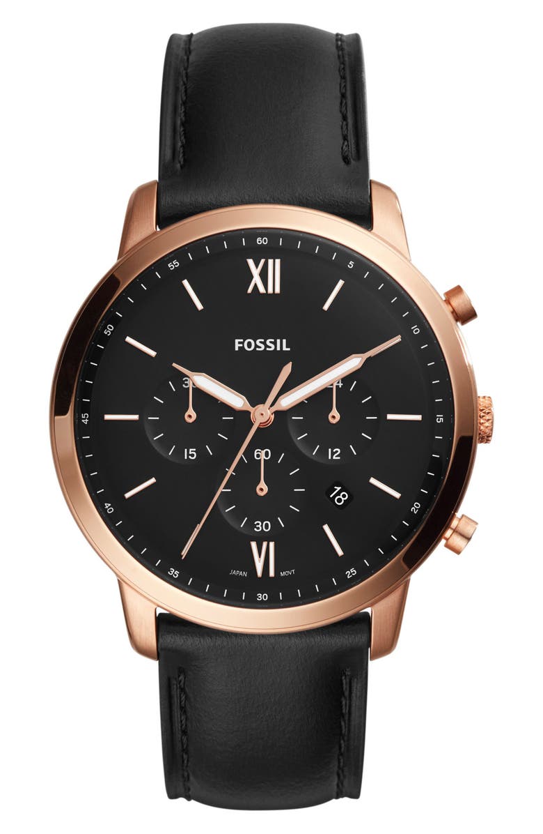 Fossil Neutra Chronograph Leather Strap Watch, 44mm, Main, color,