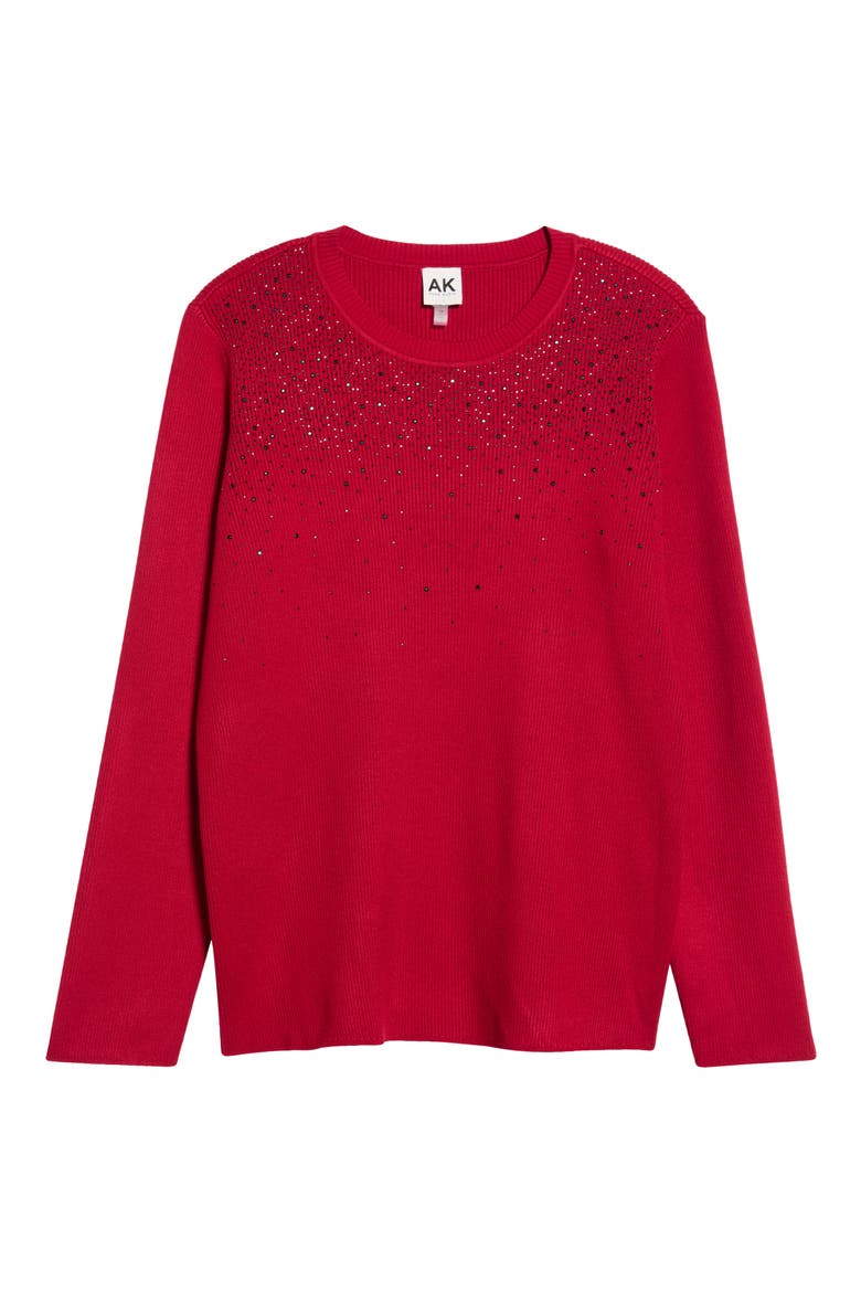 Waterfall Crystal Ribbed Crewneck Sweater, Alternate, color, VERMILLION