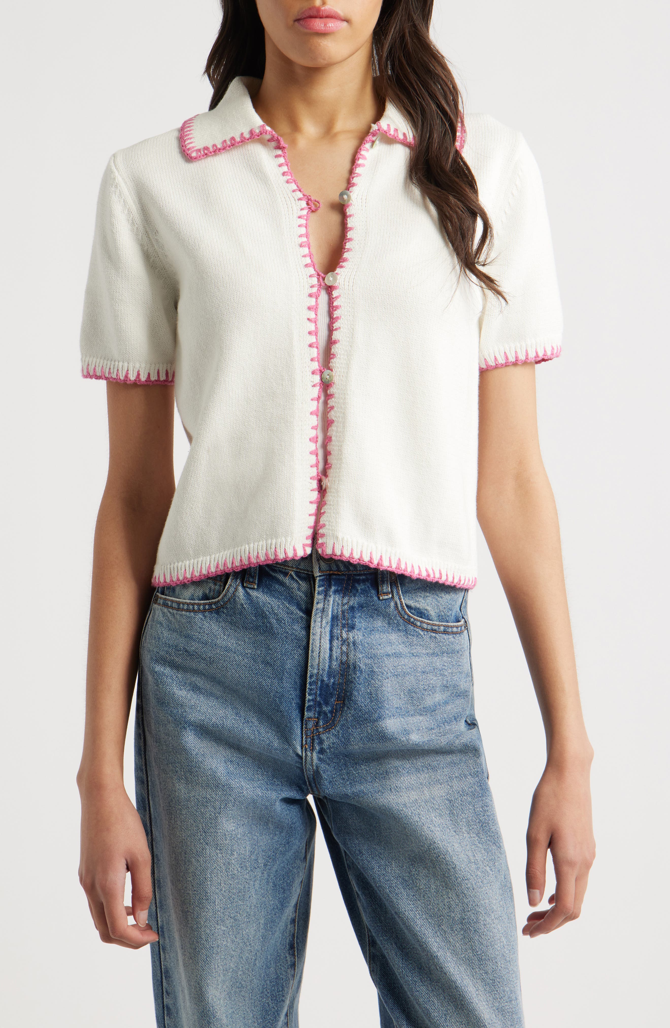Rails Maliah Blanket Stitch Cotton Polo Sweater