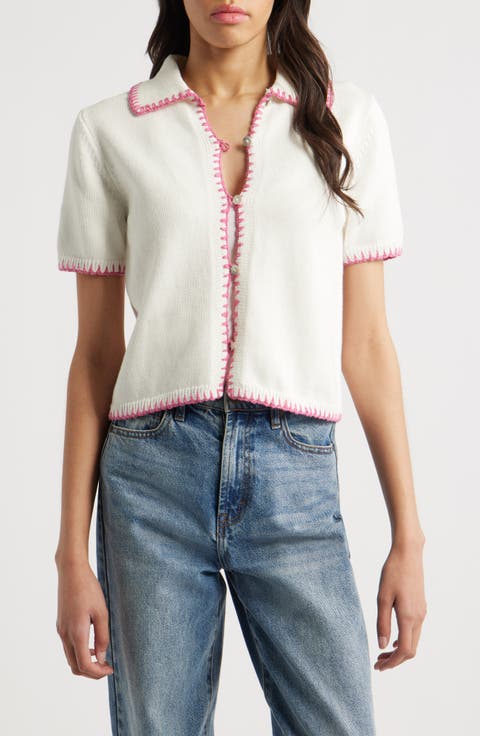Maliah Blanket Stitch Cotton Polo Sweater