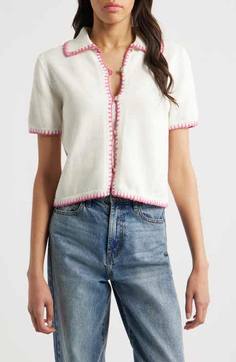 Rails Maliah Blanket Stitch Cotton Polo Sweater