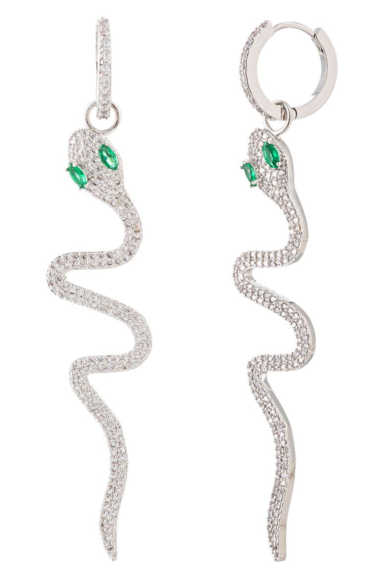 Sybill Snake Drop Earrings, Main, color, SILVER