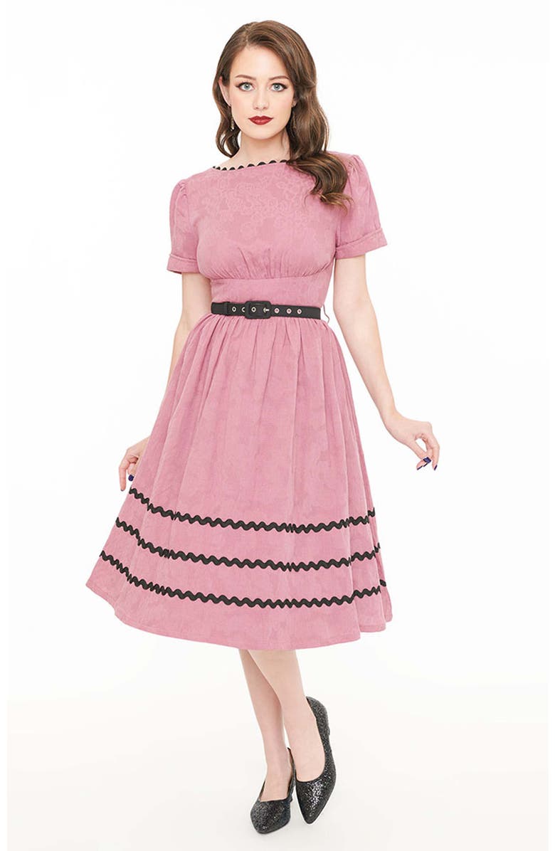 Unique Vintage Boatneck Ricrac Swing Dress, Main, color, Light Berry Pink