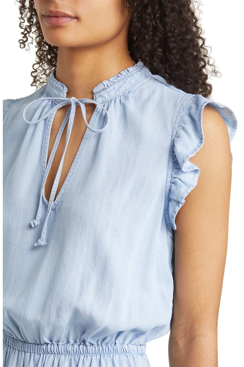 Ruffle Sleeve Tie Neck Minidress, Alternate, color, SALT-SPRAY WASH