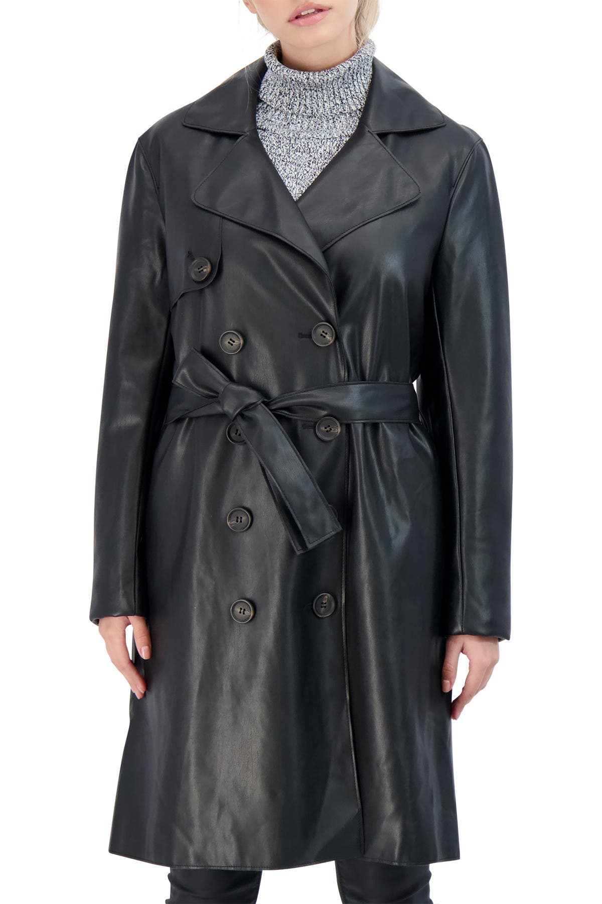 Sebby Collection Faux Leather Trench (Women) | Nordstromrack