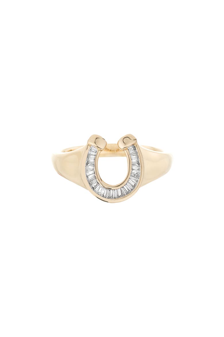 Baguette Diamond Horseshoe Signet Ring, Main, color, Y14