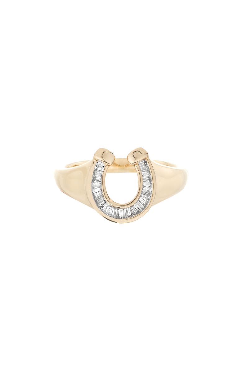 Adina Reyter Baguette Diamond Horseshoe Signet Ring, Main, color, Yellow Gold