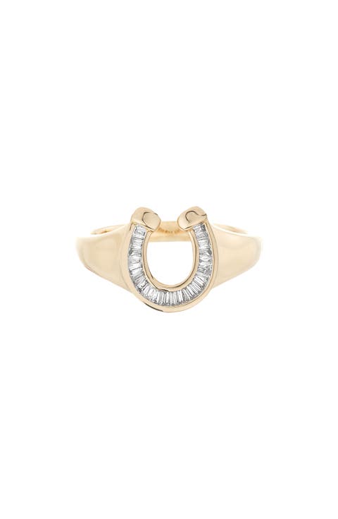 Baguette Diamond Horseshoe Signet Ring