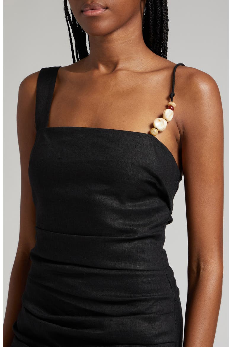 Antonia Beaded Strap Linen Dress, Alternate, color, BLACK