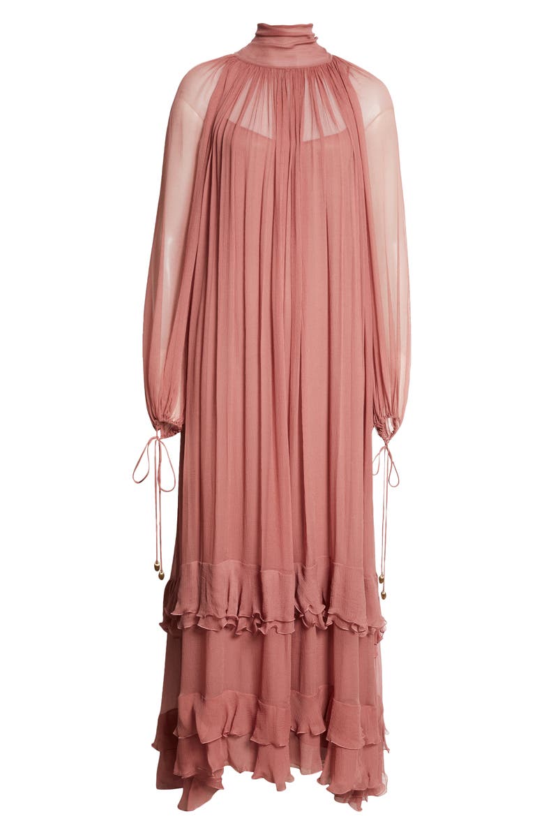 Chloé Long Sleeve Tiered Ruffle Silk Mousseline Maxi Dress, Alternate, color, 