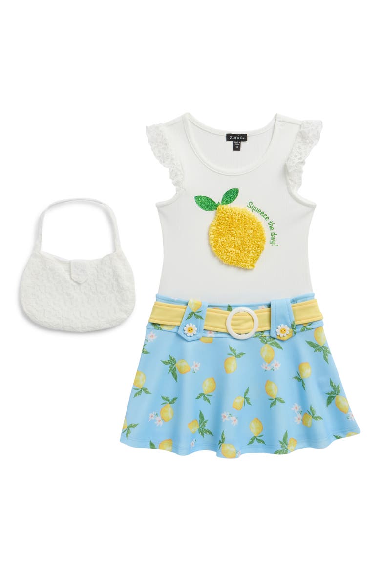 Kids' Lemon Dress & Handbag Set, Alternate, color, CREAM/BLUE
