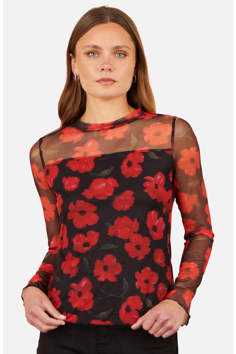 Poppy Sheer Mesh Long Sleeve Top, Main, color, Black