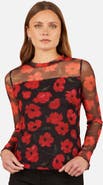 Yumi Poppy Sheer Mesh Long Sleeve Top