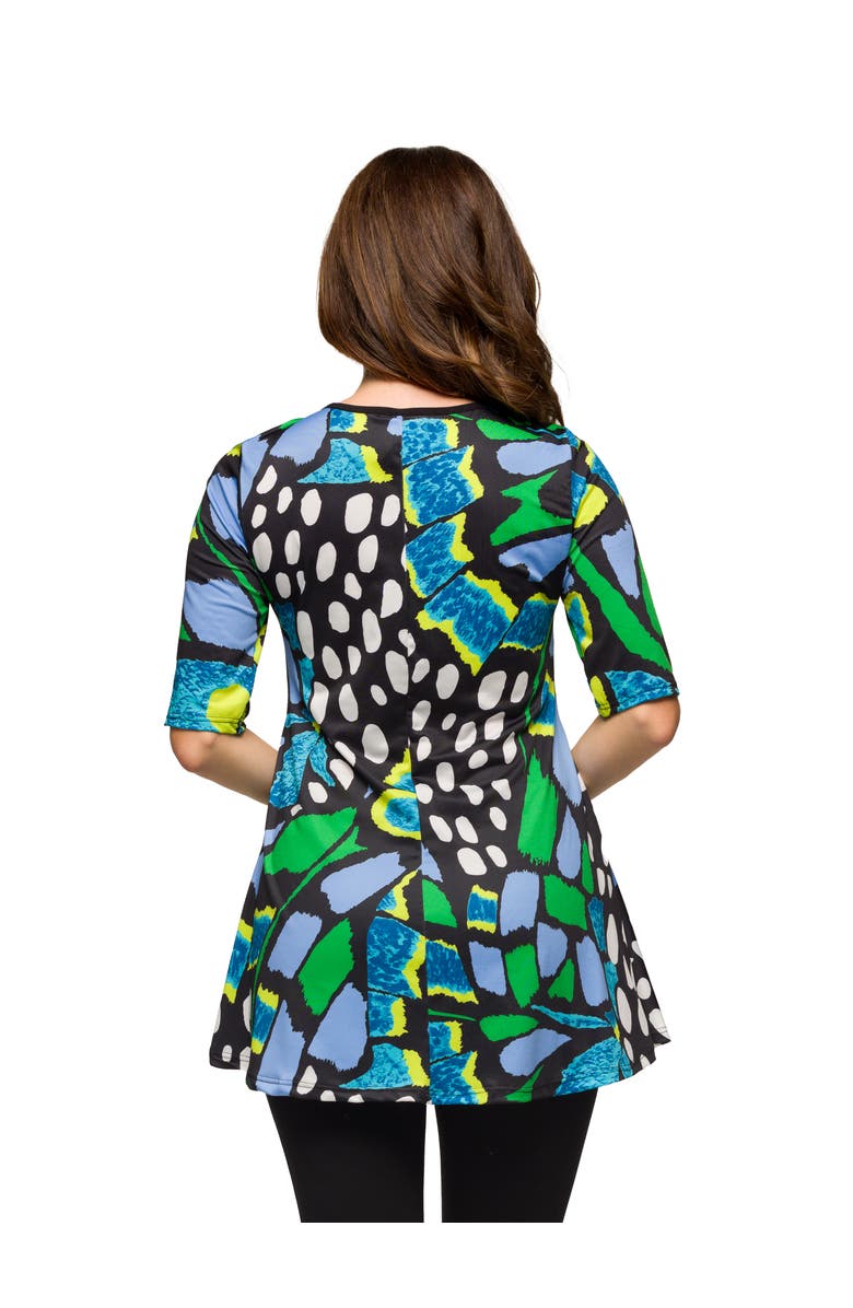 24seven Comfort Apparel Maternity Butterfly Print Elbow Sleeve Casual Tunic Top, Alternate, color, Blue Multi