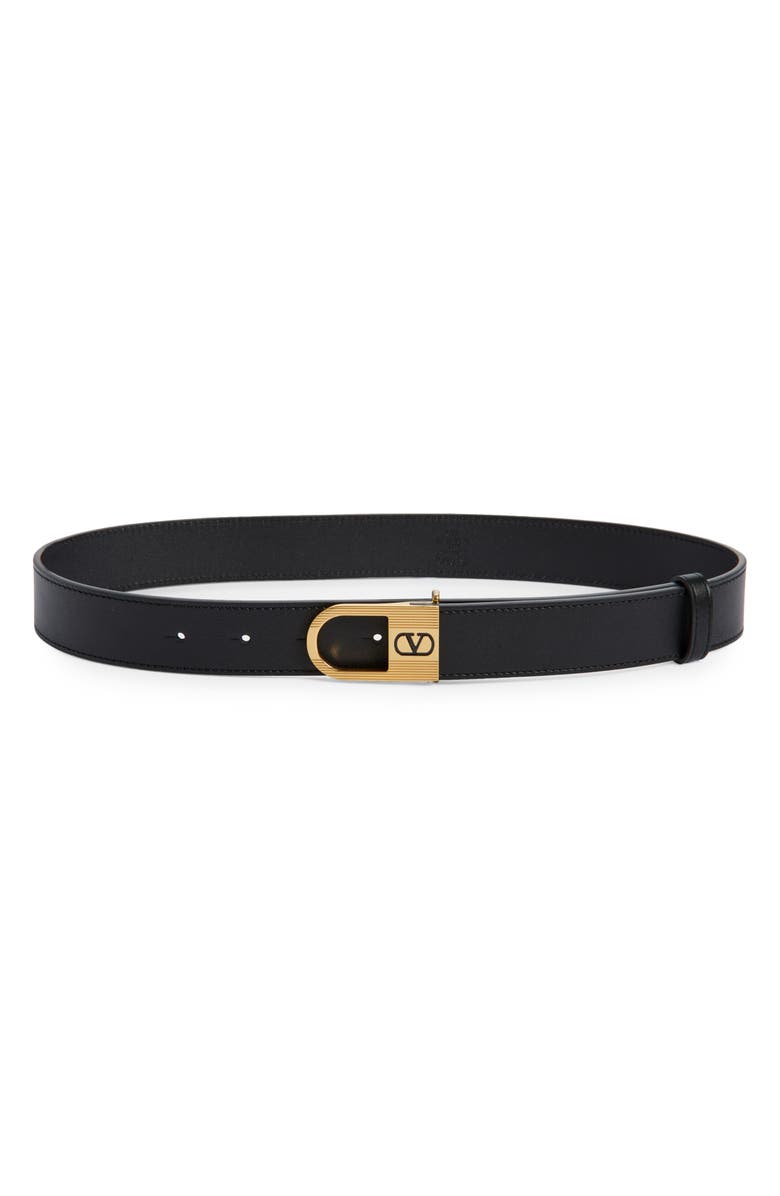 Valentino Garavani VLogo Signature Leather Belt, Main, color, Nero