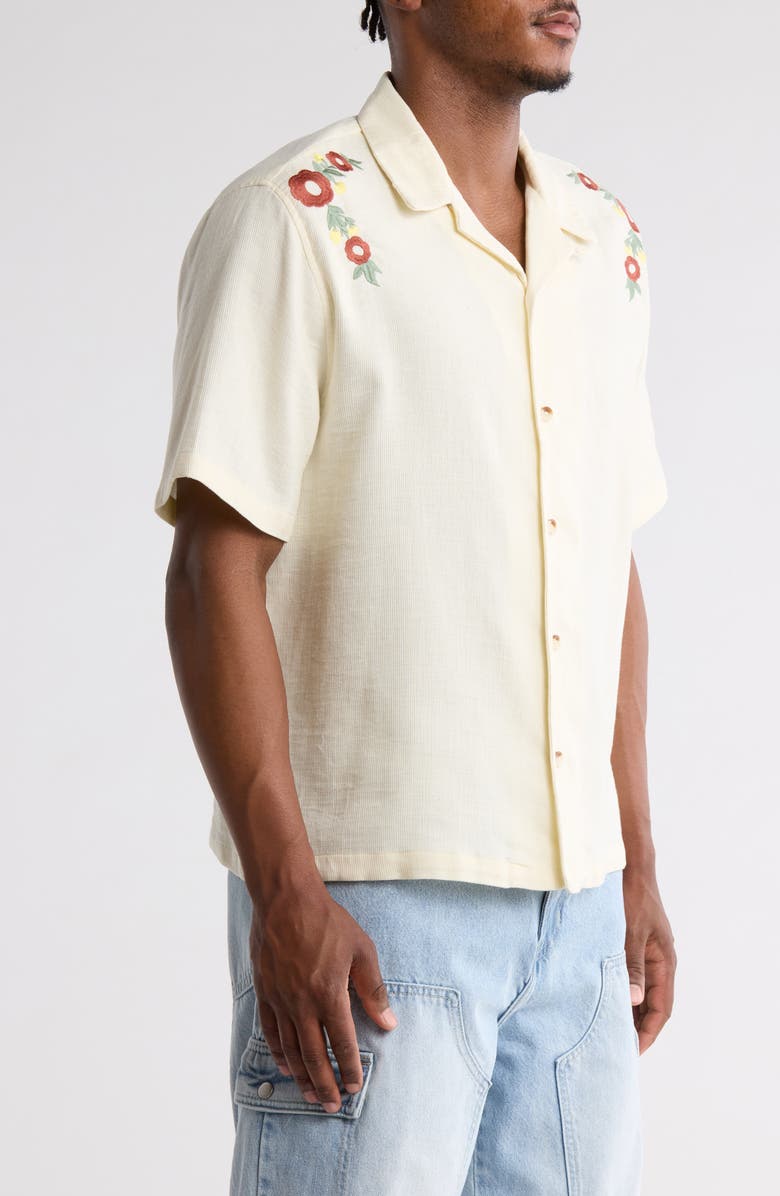 PacSun Floral Embroidered Short Sleeve Button-Up Shirt, Alternate, color, 