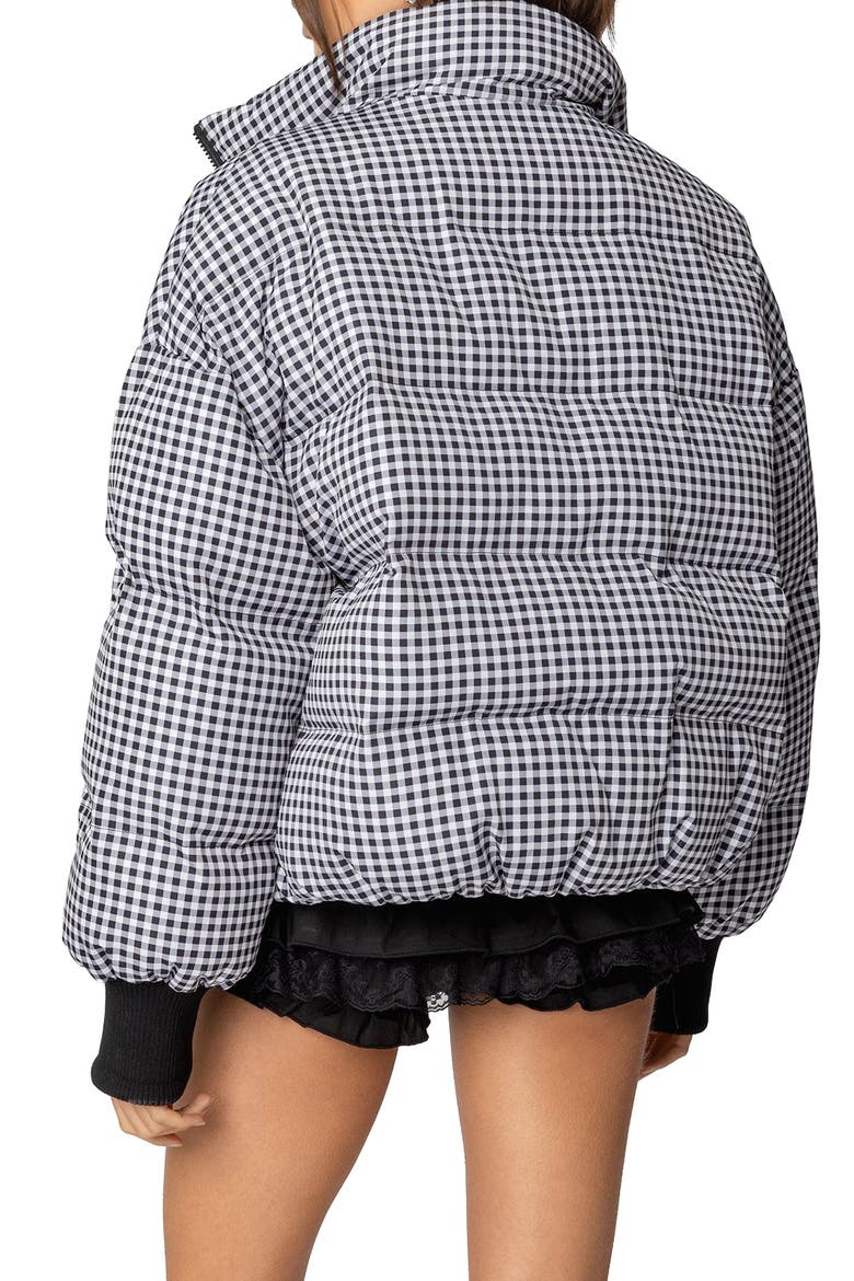 Gingham Oversize Quilted Puffer Jacket, Alternate, color, BLACK-AND-WHITE