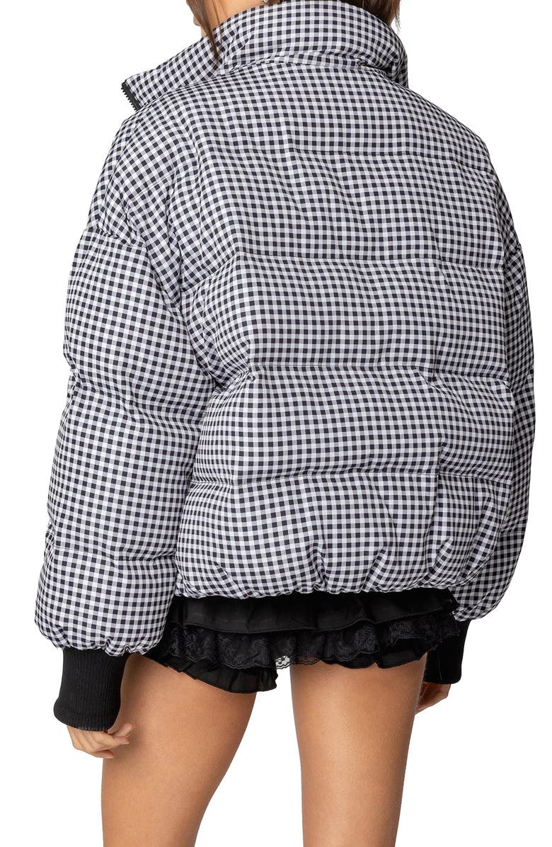 EDIKTED Gingham Oversize Quilted Puffer Jacket, Alternate, color, Black-And-White